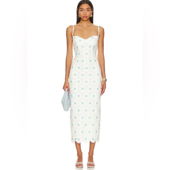 Saylor Calibria Daisy Embroidered Midi Dress in White EUC - Picture 1 of 10
